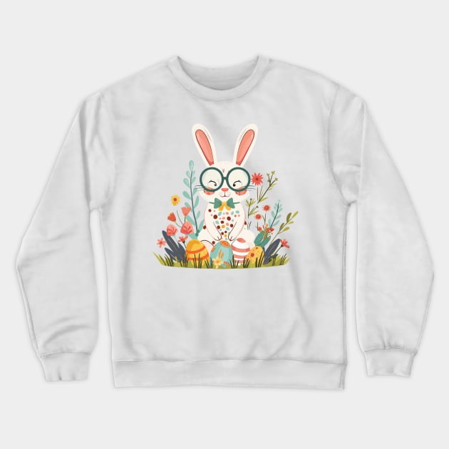 Easter bunny rabit easter eggs floral Crewneck Sweatshirt by StepInSky